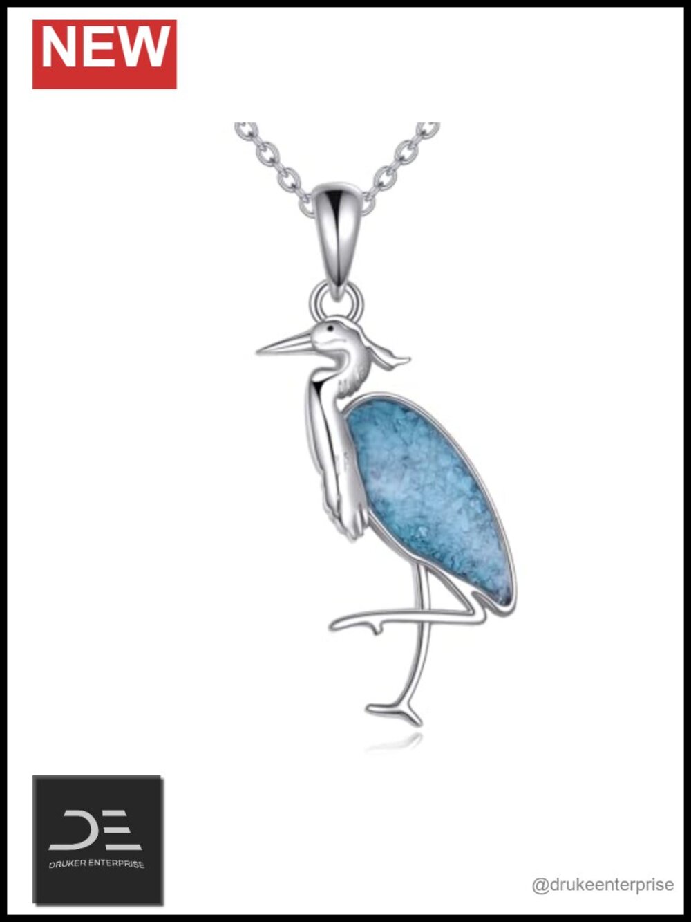 Blue Heron Pendant Necklace 925 Sterling Silver Turquoise Dainty Jewelry Gift